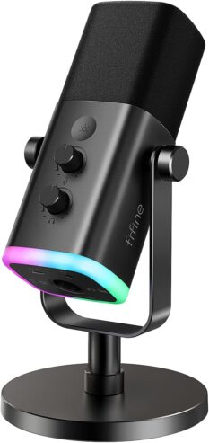 FIFINE XLR/USB Dynamic Microphone for Podcast Recording, PC Computer Gaming Streaming Mic with RGB Light