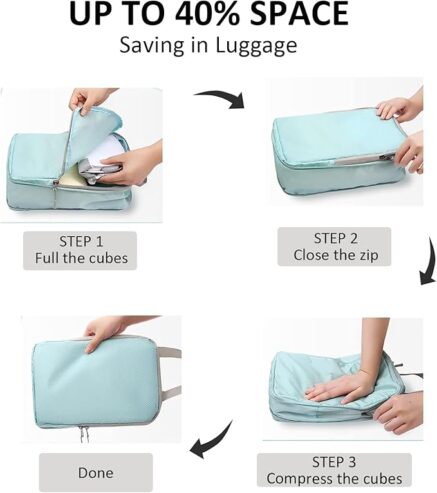 Compression Packing Cubes for Carry On Suitcases,4pcs a Set Compression Packing Cubes for Travel compression bags for Packing Organisers Expandable Storage Travel Accessories Luggage Suitcases