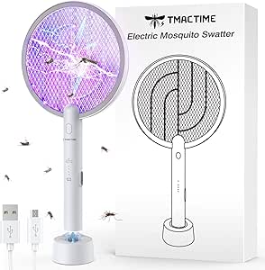 TMACTIME Electric Fly Swatter,4000V Electric Bug Killer with USB Charging 3 Layer Mesh Outdoor Indoor Fly Swatter Electric Zapper for Mosquitoes,Bees,Moths