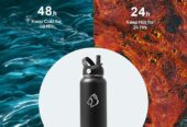 BUZIO 1180ml Insulated Water Bottle with Straw Lid and Flex Cap, 40oz Stainless Steel Drinking Bottle (Keep Cold 48 Hrs/Hot 24 Hrs) Metal Flask Leakproof Wide Mouth Thermo Canteen for Sports, Black