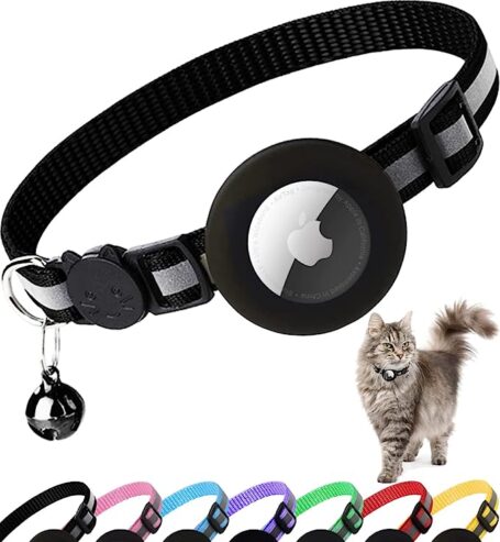 Airtag Cat Collar Breakaway, Reflective Kitten Collar with Apple Air Tag Holder and Bell for Girl Boy Cats, 0.4 Inches in Width and Lightweight