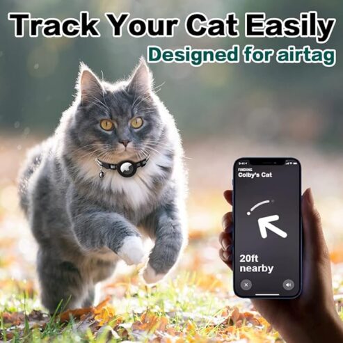 Airtag Cat Collar Breakaway, Reflective Kitten Collar with Apple Air Tag Holder and Bell for Girl Boy Cats, 0.4 Inches in Width and Lightweight