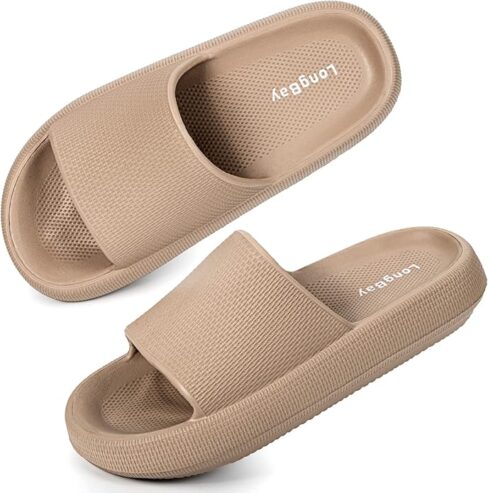 LongBay Cloud Slides for Women and Men, Comfy Pillow Slipper Shower Sandals Shoes with Arch Support for Pool Beach Home Indoor Outdoor Use