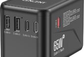 LENCENT Universal Travel Adapter, GaN III 65W International Charger with 2 USB Ports & 3 USB-C PD Fast Charging Adaptor, Worldwide Wall Charger for iPhone, Laptop, USA/UK/EU/AUS