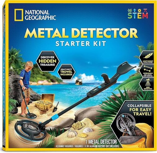 Blue Marble National Geographic Starter Metal Detector Kit for Kids – Kids Metal Detector with 18.8 cm Waterproof Coil & Trowel, Lightweight Gold Detector, Beach Metal Detector, Kids Metal Detector