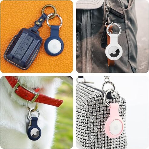 4 Pack for Apple Airtag Holder,Waterproof AirTags Case Keychain,with Soft Silicone Holder Key Ring,Lightweight, Anti-Scratch,Full-Body Shockproof Air Tag Holder for Luggage,Keys, Dog Collar