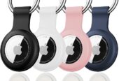 4 Pack for Apple Airtag Holder,Waterproof AirTags Case Keychain,with Soft Silicone Holder Key Ring,Lightweight, Anti-Scratch,Full-Body Shockproof Air Tag Holder for Luggage,Keys, Dog Collar