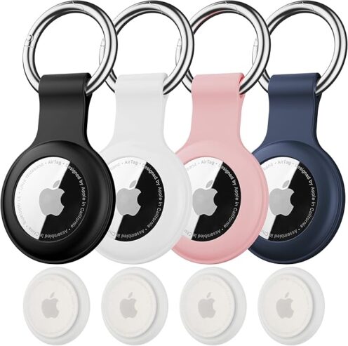 4 Pack for Apple Airtag Holder,Waterproof AirTags Case Keychain,with Soft Silicone Holder Key Ring,Lightweight, Anti-Scratch,Full-Body Shockproof Air Tag Holder for Luggage,Keys, Dog Collar