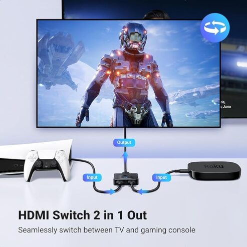 UGREEN HDMI Switch 2 in 1 Out 4K 60Hz Splitter, Bi-Directional 2 Input 1 Output Support 3D Compatible with Xbox PS4 PS5 Blu-Ray Player Roku TV Stick HDTV Monitor