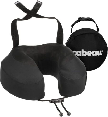 Cabeau Evolution S3 Travel Pillow – Straps to Airplane Seat – Ensures Your Head Won’t Fall Forward – Relax with Plush Memory Foam – Quick-Dry Fabric Keeps You Cool and Dry Jet Black