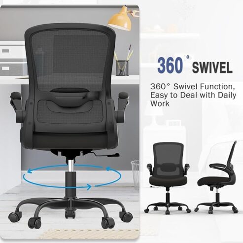 Office Chair, Ergonomic Desk Chair with Adjustable Lumbar Support, High Back Mesh Computer Chair with Flip-up Armrests-BIFMA Passed Task Chairs