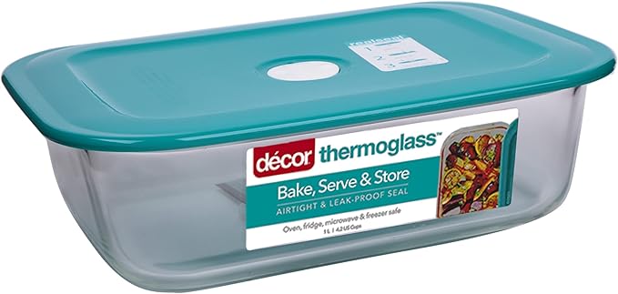 Decor Thermoglass Realseal Oblong Baking Dish with Lid, 1 Litre Capacity